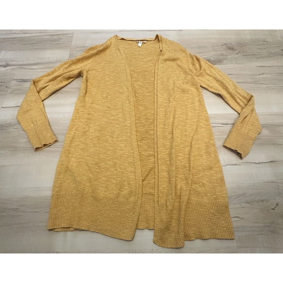 Eileen Fisher Petite Sm Sweater Open Cardigan Cotton Linen Slub Knit Yellow - Picture 2 of 8